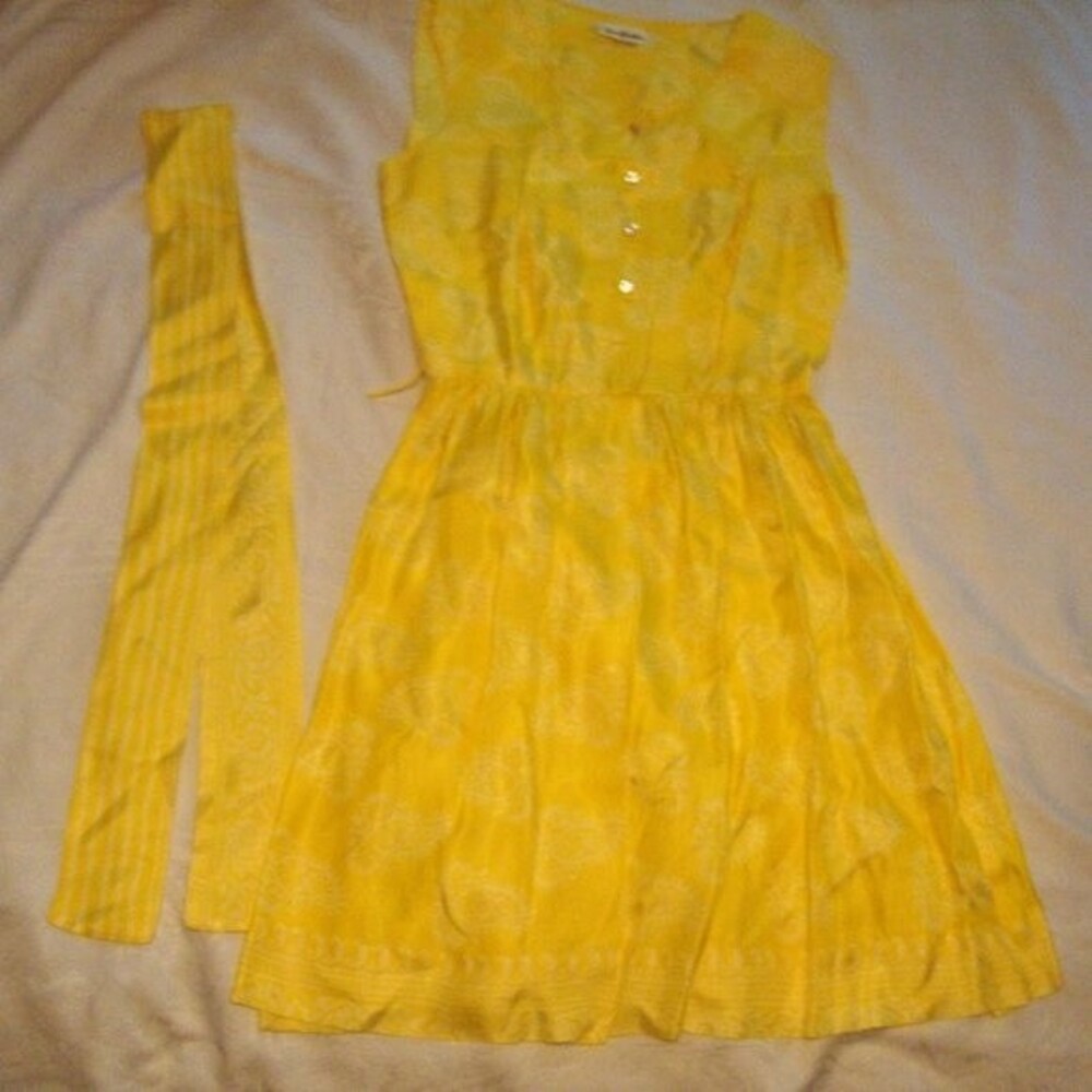 Vintage Silk Mini Dress Sunny Yellow Size Small Union Made USA